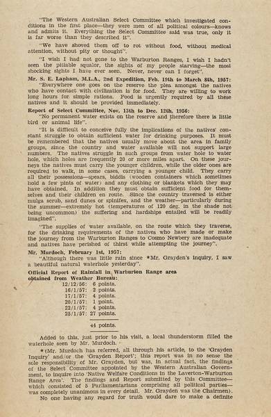 Page 3 of 6  This leaflet was produced by the Women's Christian Temperance Union to refute Rupert Murdoch's misrepresentation of conditions in the Warburton Ranges in 1957 which was published in his newspaper.