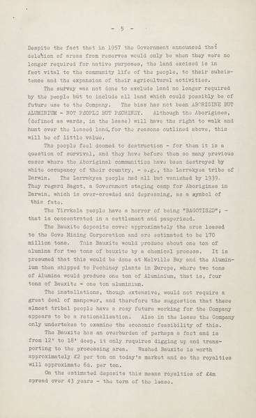 Page 5 of 9  This report was prepared by Gordon Bryant, Member for Wills and Vice-President of the Federal Council for Aboriginal Advancement, and Kim Beazley senior, Member for Fremantle, following their visit to Yirrkala in July 1963.