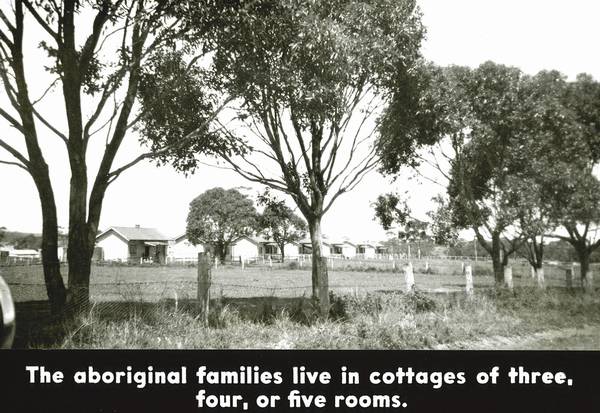 The caption on the image reads: 'The aboriginal families live in cottages of three, four, or five rooms'.