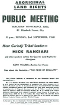 Leaflet advertising land rights meeting, Brisbane, 1968