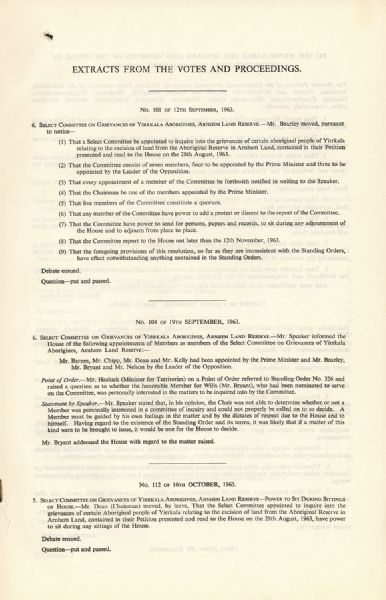 Page 2 of 10  Report of the House of Representatives Select Committee on Grievances of Yirrkala Aborigines, Arnhem Land Reserve, 1963