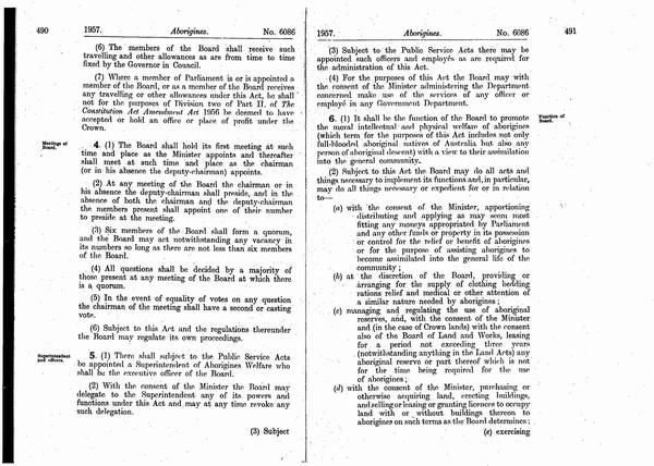 Pages 2 of 4  Aborigines Act 1957, Victoria. An Act relating to the Aboriginal Natives of Victoria, and for other purposes.  11 June 1957.