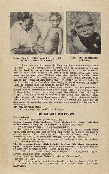 Page 5 of 6  This leaflet was produced by the Women's Christian Temperance Union to refute Rupert Murdoch's misrepresentation of conditions in the Warburton Ranges in 1957 which was published in his newspaper.
