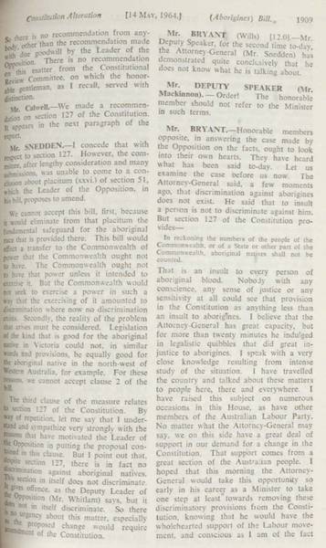 Page 8 of 17  Parliamentary debate, Constitution Alteration (Aborigines) Bill 1964. Arthur Calwell, Second reading speech, House of Representatives, 14 May 1964.