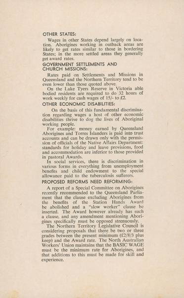 Page 3 of 4  This leaflet produced by the Equal Wages for Aborigines committee shows Aboriginal workers marching in Darwin on May Day 1964.