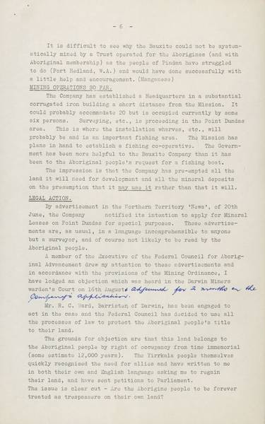 Page 6 of 9  This report was prepared by Gordon Bryant, Member for Wills and Vice-President of the Federal Council for Aboriginal Advancement, and Kim Beazley senior, Member for Fremantle, following their visit to Yirrkala in July 1963.