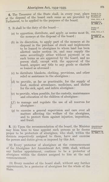 Page 5 of 21  Aborigines Act, 1934-1939, being Aborigines Act, 1934, No. 2154 of 1934 (assented to 18 October 1934) as amended by Aborigines Act Amendment Act, 1939, No. 14 of 1939 (assented to 22 November 1939).  An Act to consolidate certain Acts relating to the protection and control of the aboriginal and half-caste inhabitants of South Australia.