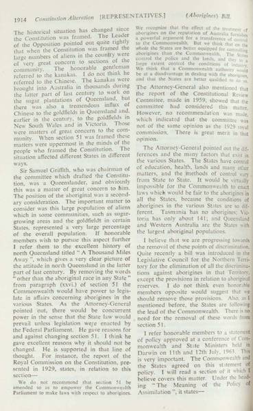 Page 13 of 17  Parliamentary debate, Constitution Alteration (Aborigines) Bill 1964. Arthur Calwell, Second reading speech, House of Representatives, 14 May 1964.