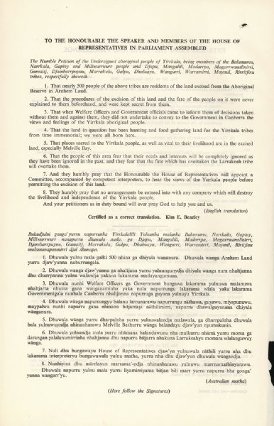 Page 3 of 10  Report of the House of Representatives Select Committee on Grievances of Yirrkala Aborigines, Arnhem Land Reserve, 1963