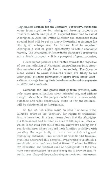 Page 3 of 4  Northern Territory Aboriginal Land Rights, statement by the Minister for the Interior, PJ Nixon, 8 August 1968