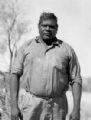 Albert Namatjira standing with country in the background.