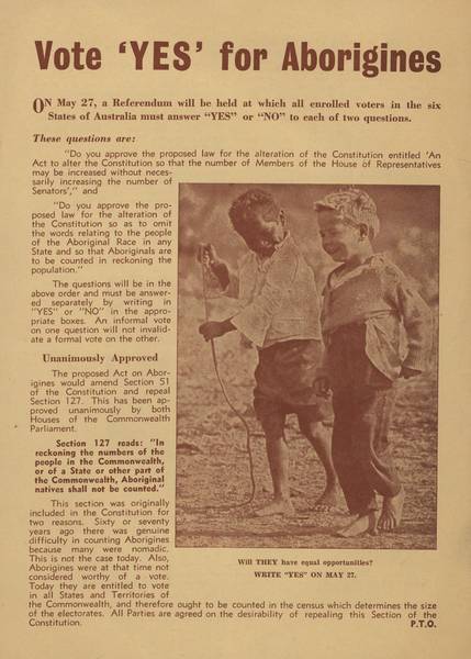 Page 1 of 2  Images of children - one white, one black - were commonly used in the pamphlets produced by activist organisations to put the case for a YES vote on the Aboriginal question.