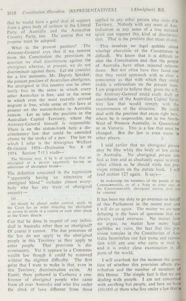Page 9 of 17  Parliamentary debate, Constitution Alteration (Aborigines) Bill 1964. Arthur Calwell, Second reading speech, House of Representatives, 14 May 1964.