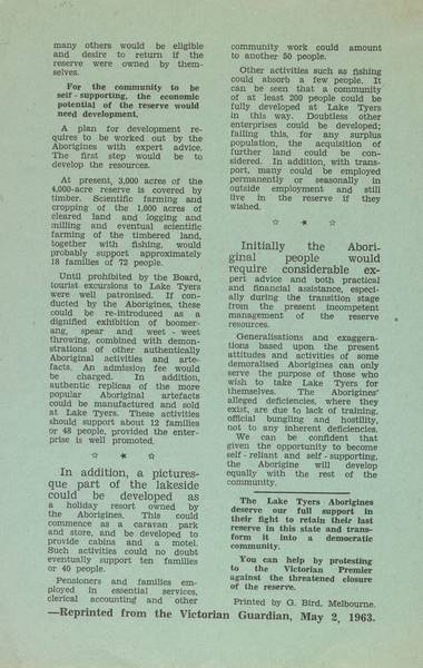 Page 3 of 3  The Communist Party of Australia played a supportive role in the 'Save Lake Tyers' campaign.