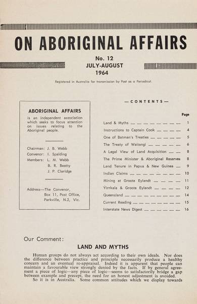 Page 1 of 16  This issue contained a range of articles on land rights issues, both in Australia and overseas.