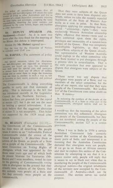 Page 14 of 17  Parliamentary debate, Constitution Alteration (Aborigines) Bill 1964. Arthur Calwell, Second reading speech, House of Representatives, 14 May 1964.