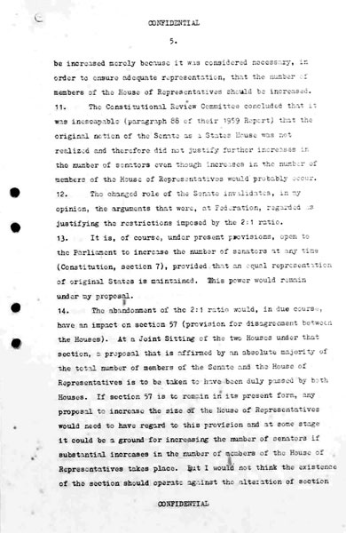 Page 5 of 18 (note pages 19-21 are related documents)  Confidential for Cabinet, Submission no. 660 Constitutional amendments: sections 24 to 27, 51 (xxvi), 127  Attorney-General Bill Snedden puts the case for the amendment of section 51 (xxvi) and the repeal of section 127 and for these changes to be put at referendum with proposed changes to the number of parliamentarians.