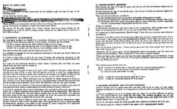 Page 3 of 4  This leaflet was written to inform Aboriginal Australians of their entitlements to social service benefits and how to access them. No Government explanation existed at the time.