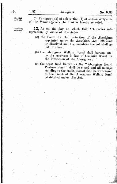Page 4 of 4  Aborigines Act 1957, Victoria. An Act relating to the Aboriginal Natives of Victoria, and for other purposes.  11 June 1957.