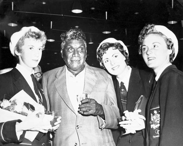 Left to right: Betty Cuthbert, Albert Namatjira, Marlene Mathews and Gloria Cook.