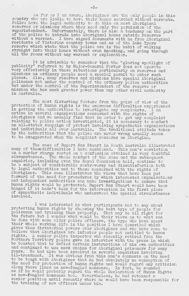 Page 2 of 3  Shirley Andrews' speech in May 1963 at a United Nations seminar on police and human rights generated many letters to newspapers.
