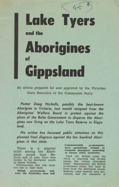 Page 1 of 3  The Communist Party of Australia played a supportive role in the 'Save Lake Tyers' campaign.