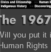 Black and white detail of the cover of the unit. Includes the words: Civics and Citizenship, Indigenous History, The 19... and Will you...