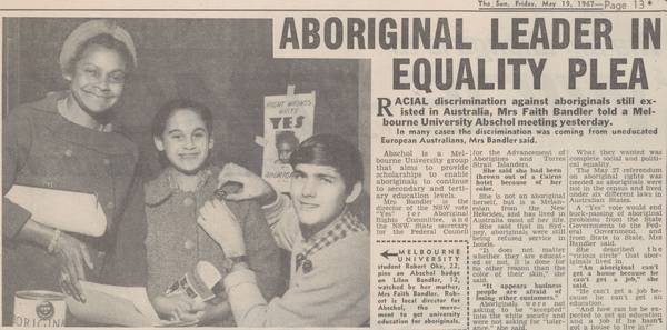 Faith Bandler spoke to Melbourne University students urging them to vote for the Aboriginal referendum.