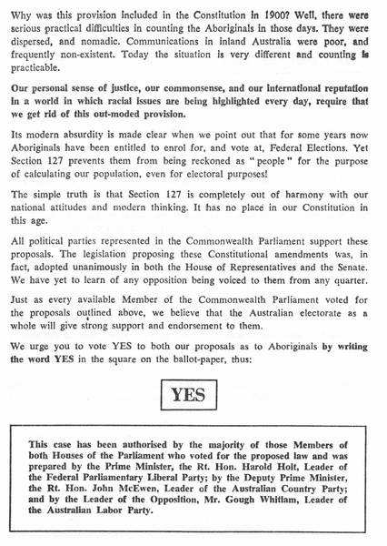 Page 2 of 2  This is the official government argument for a YES vote for the <em>Constitutional Alteration (Aboriginals) 1967 Bill</em>.
