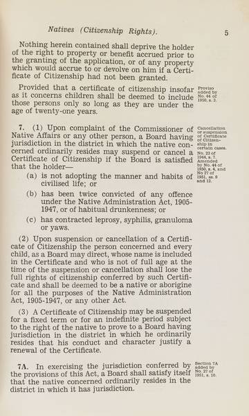 Page 5 of 6  Natives (Citizenship Rights) Act, 1944-1951, Western Australia. An Act to provide for the acquisition of full rights of citizenship by aborigine natives. Assented to 23 December 1944.