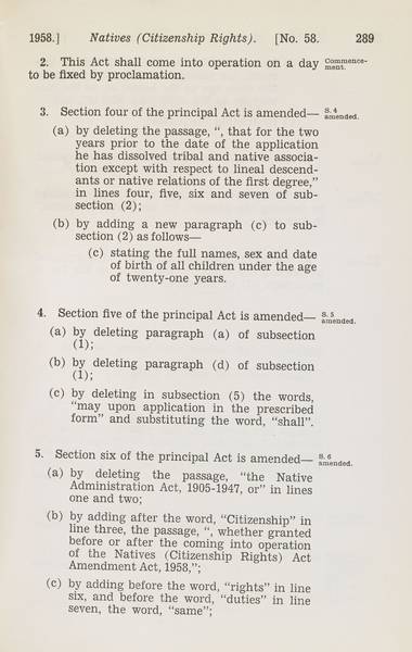 Page 2 of 3  Natives (Citizenship Rights) Act Amendment Act, 1958, Western Australia. An Act to amend the Natives (Citizenship Rights) Act, 1944-1951. Assented to 23 December 1958.