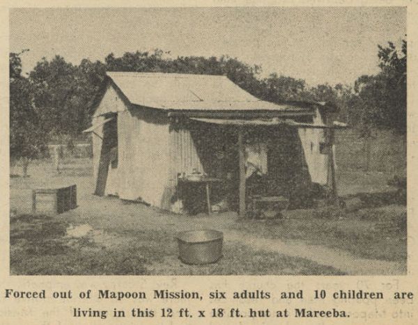 This image of a Mapoon Mission hut appeared on the first page of the FCAA pamphlet, 'Closure of Mapoon Aboriginal Mission'.
