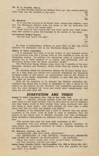 Page 2 of 6  This leaflet was produced by the Women's Christian Temperance Union to refute Rupert Murdoch's misrepresentation of conditions in the Warburton Ranges in 1957 which was published in his newspaper.