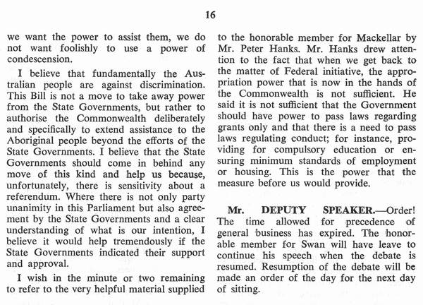 Page 9 of 9  Parliamentary debates, Constitution Alteration (Aborigines) Bill 1966. William Wentworth, Second Reading Speech, House of Representatives, 10 March 1966.