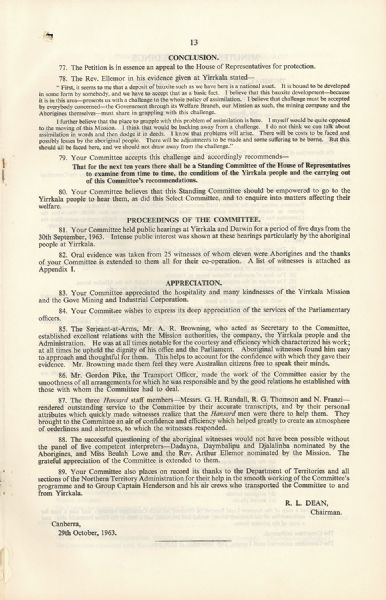 Page 10 of 10  Report of the House of Representatives Select Committee on Grievances of Yirrkala Aborigines, Arnhem Land Reserve, 1963