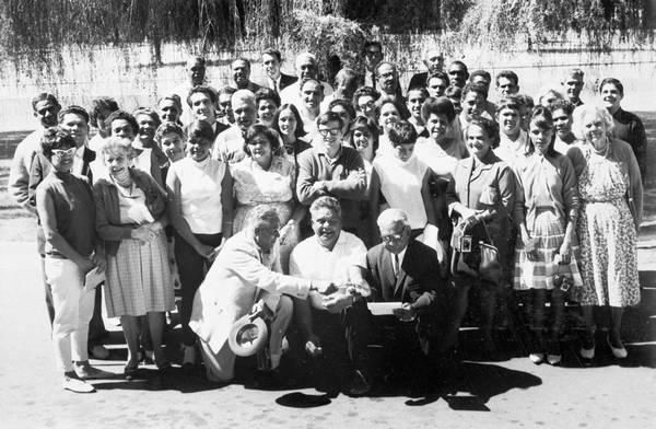 Aboriginal and Islander delegates and observers from all over the country met in Canberra. Kneeling: Bert Groves, Joe McGinness and Doug Nicholls.