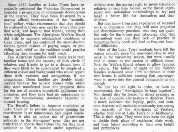 Page 2 of 2  In this article, anthropologist Dr Diane Barwick opposed the plan to move residents and sell Lake Tyers.