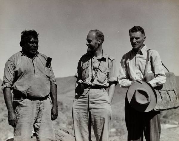 Albert Namatjira with Axel Poignant and Max Battarbee, circa 1947